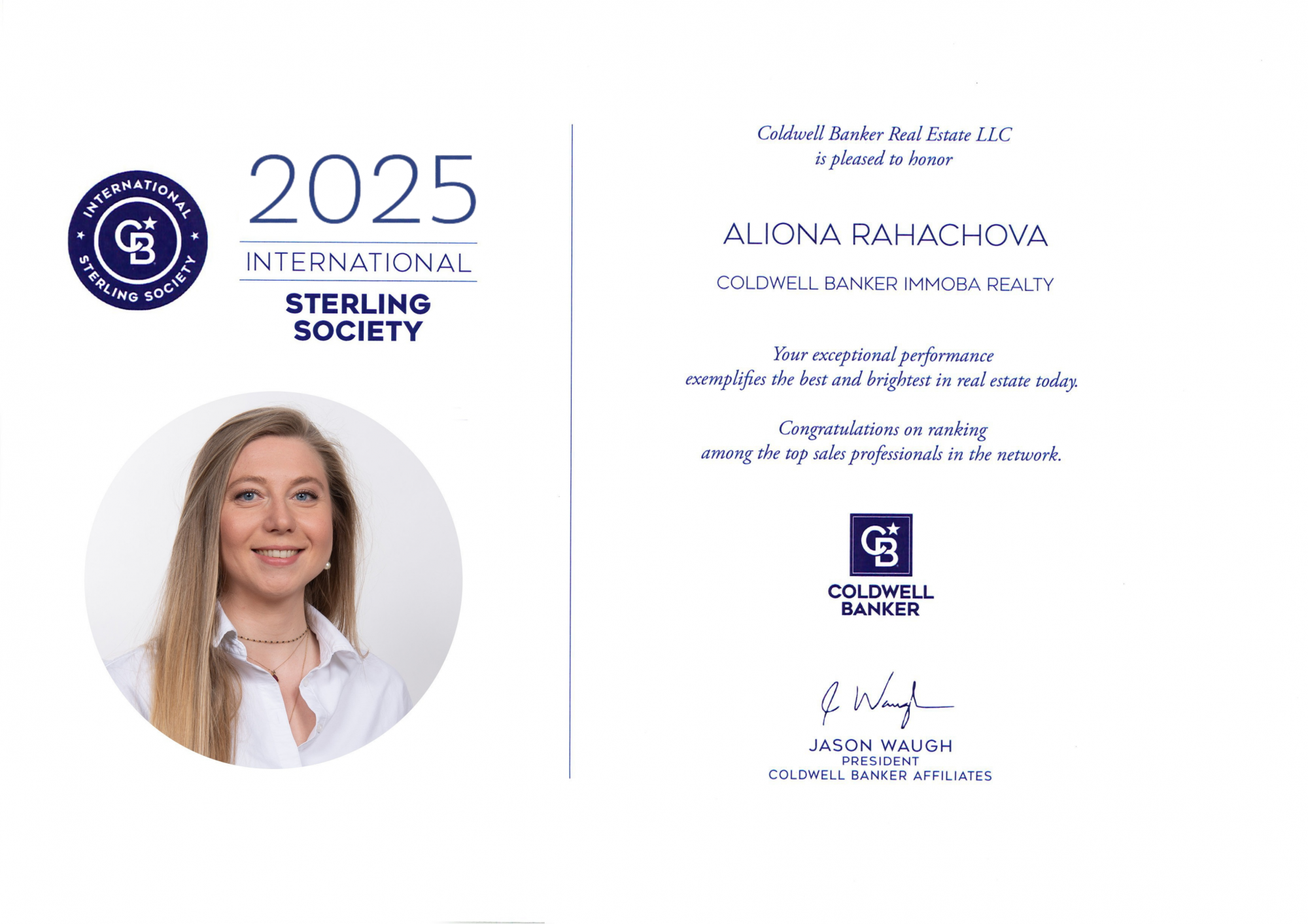 award Coldwell Banker Aliona Rahachova