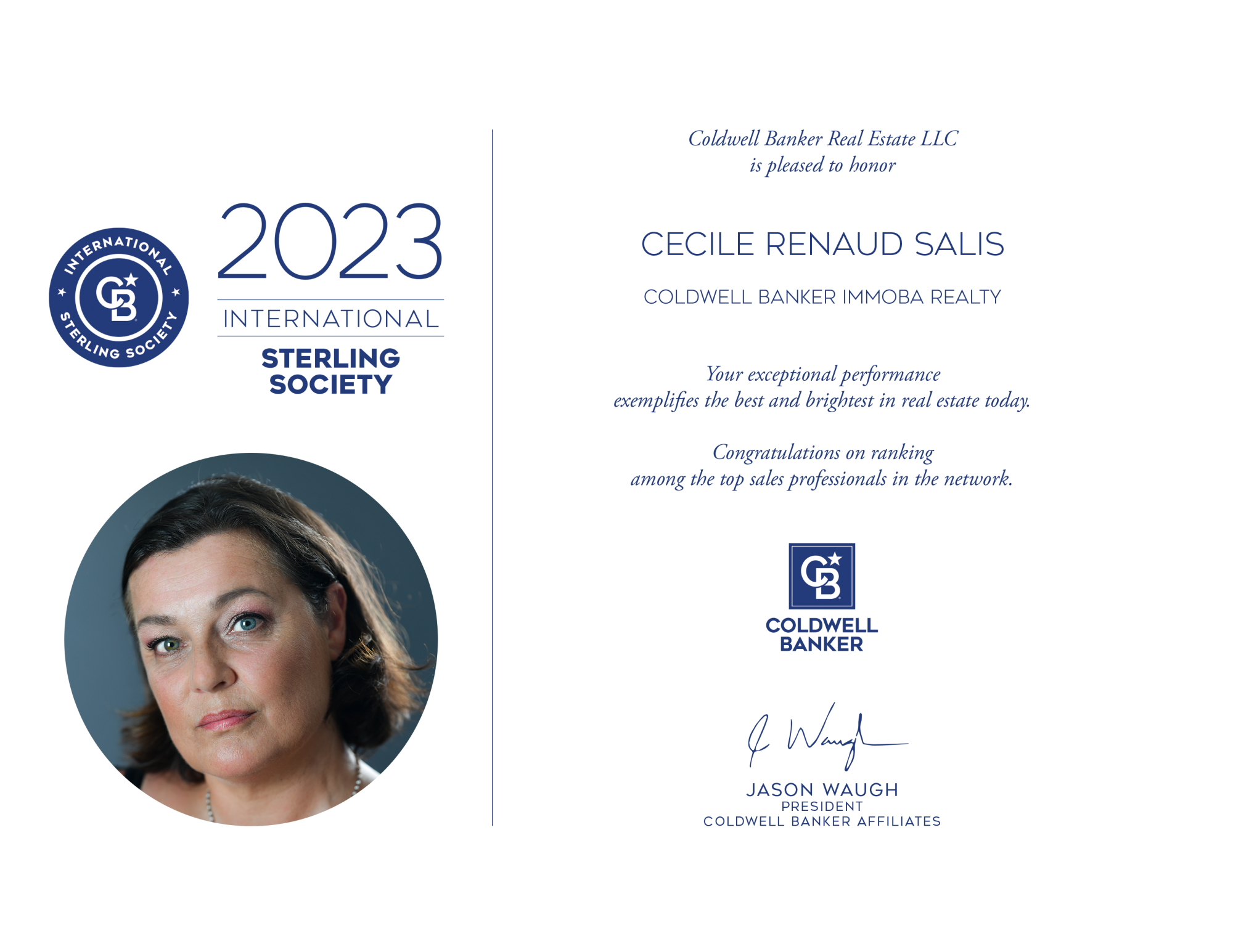award coldwell Banker Cécile Renaud Salis