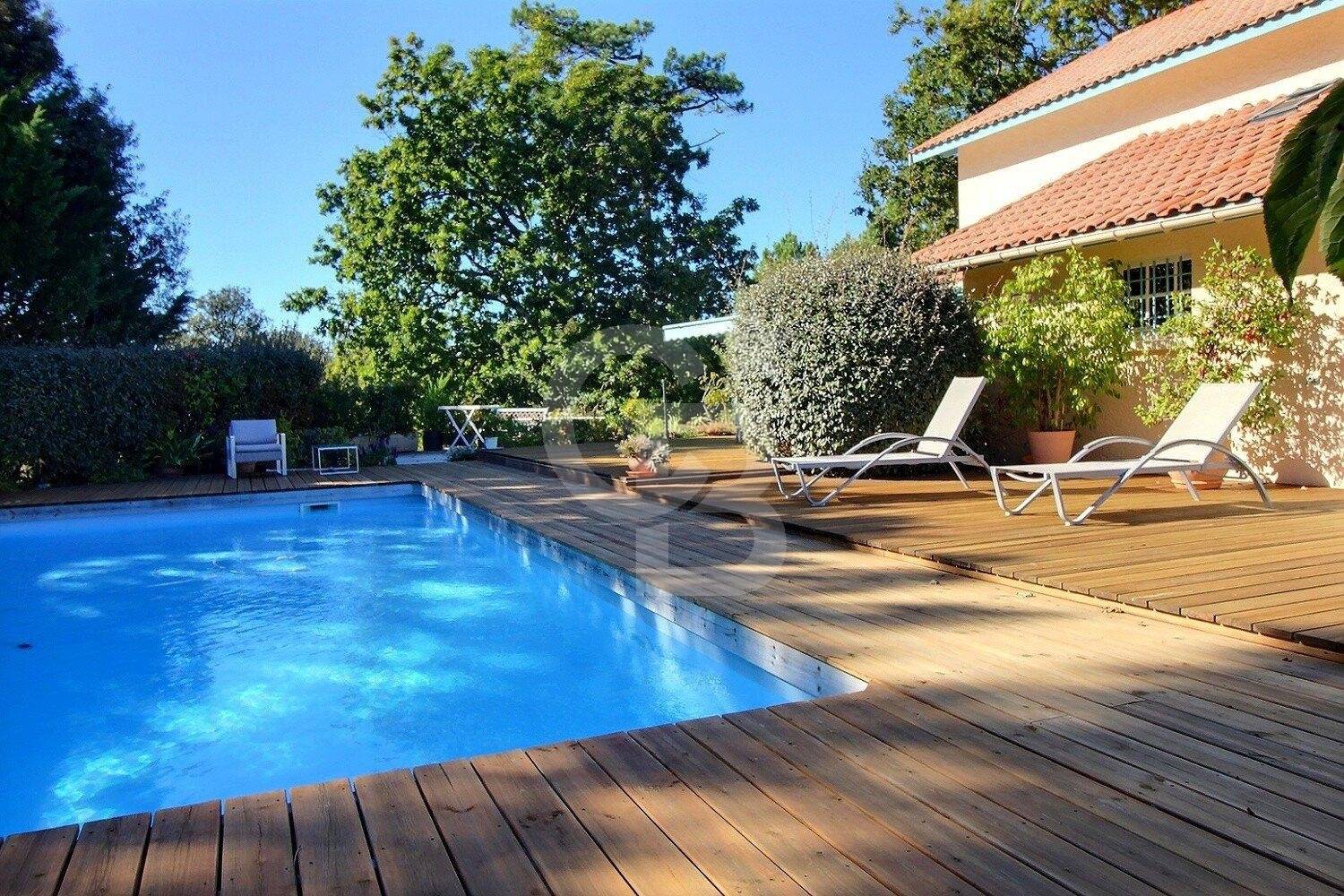 Superb family villa with large pool and pond overview for sale PYLA-SUR-MER