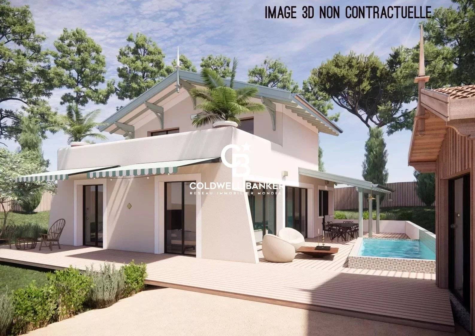 Maison à vendre au Moulleau – projet de rénovation avec permis validé, piscine et studio indépendant à 5 min des plages