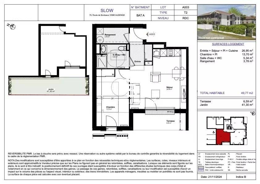 Appartement à vendre Audenge – T2 en rez-de-chaussée avec jardin, terrasse et parking