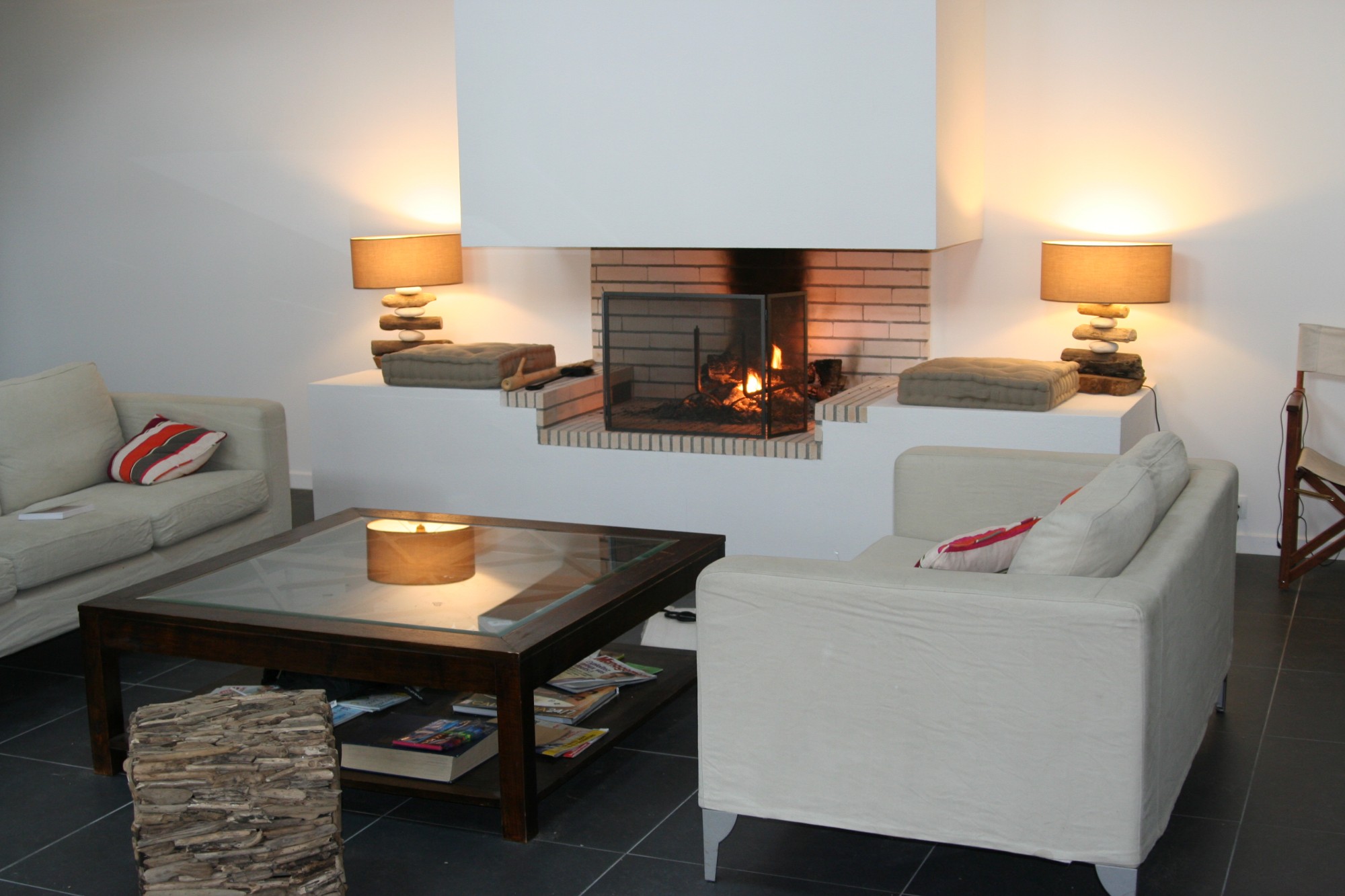 villa salon cheminée pyla sur mer