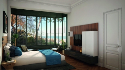 chambre avec salle d'eau dans appartement totalement rénové en centre ville d'arcachon