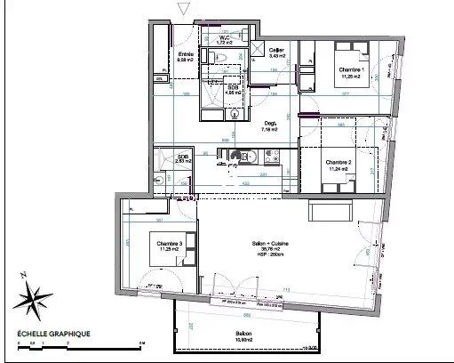 Appartement 3 chambres avec balcon, Andernos Le Mauret